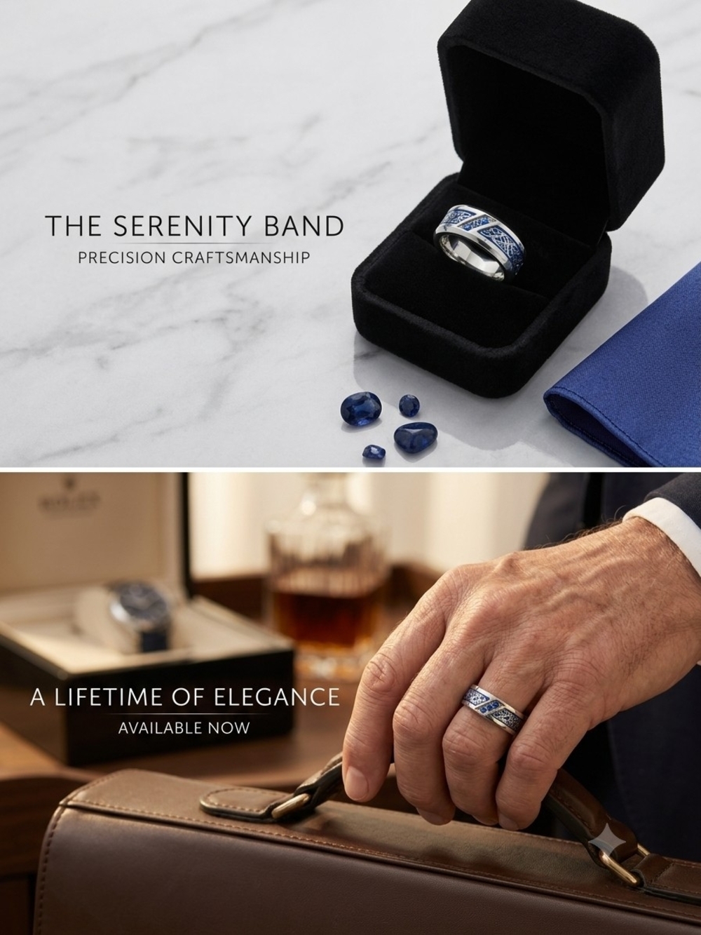 The Serenity Band — Men's Silver Ring with Blue Inlay